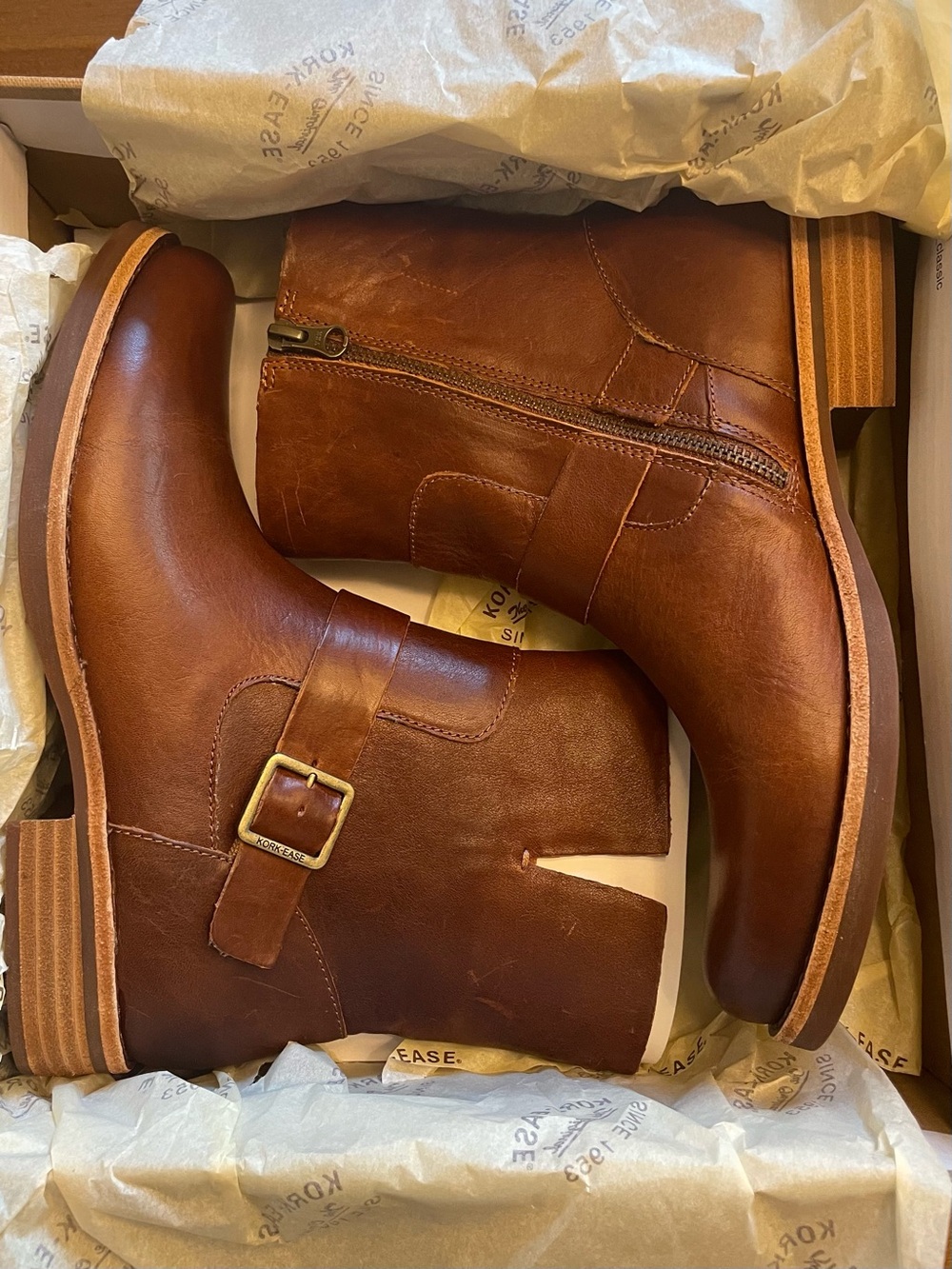 NIB Kork-Ease Women's Brown/Tan Leather Boots with buckles - Picture 13 of 14